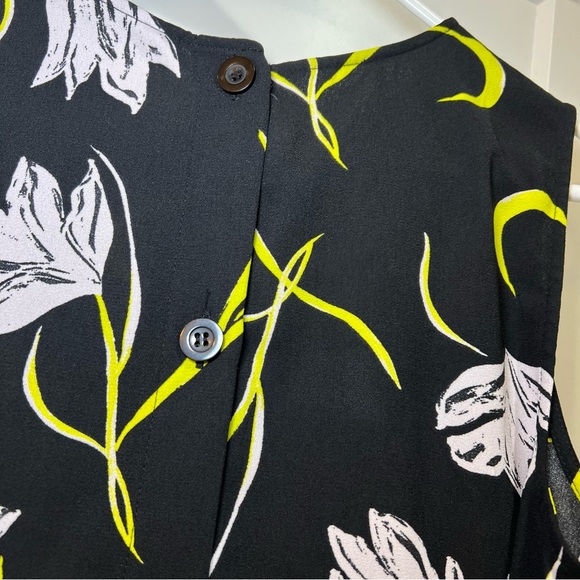 HALOGEN Black Yellow Pink Floral Peplum Sleeveless Shift Dress Size Medium - Picture 3 of 8
